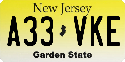 NJ license plate A33VKE