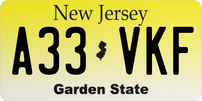 NJ license plate A33VKF