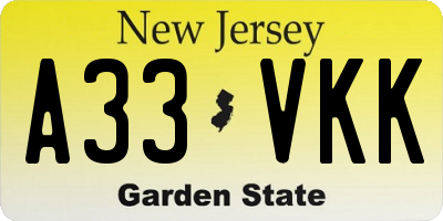 NJ license plate A33VKK