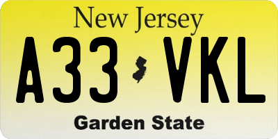 NJ license plate A33VKL
