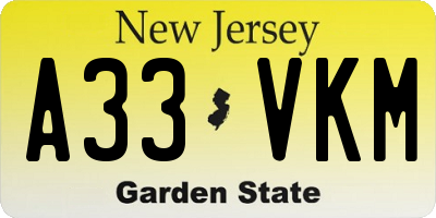 NJ license plate A33VKM