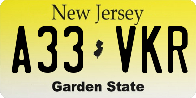 NJ license plate A33VKR