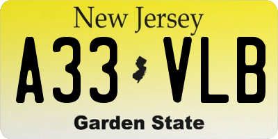 NJ license plate A33VLB