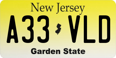 NJ license plate A33VLD