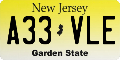 NJ license plate A33VLE