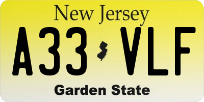 NJ license plate A33VLF