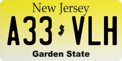 NJ license plate A33VLH