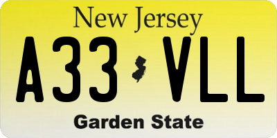 NJ license plate A33VLL