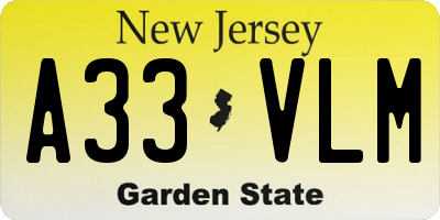 NJ license plate A33VLM