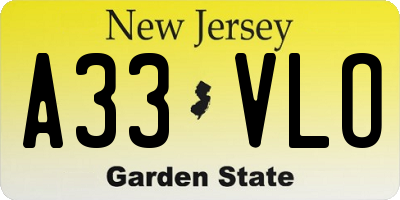 NJ license plate A33VLO