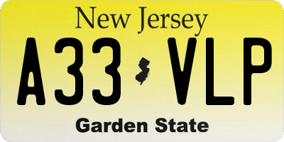 NJ license plate A33VLP