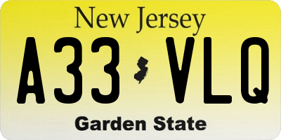 NJ license plate A33VLQ