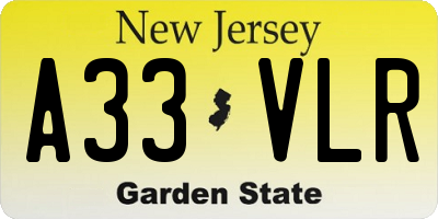 NJ license plate A33VLR