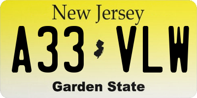 NJ license plate A33VLW
