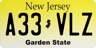 NJ license plate A33VLZ