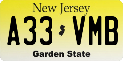 NJ license plate A33VMB