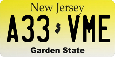NJ license plate A33VME