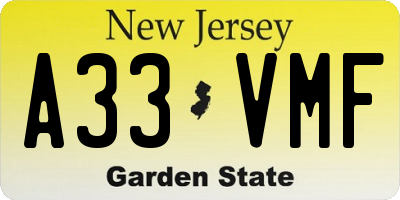 NJ license plate A33VMF