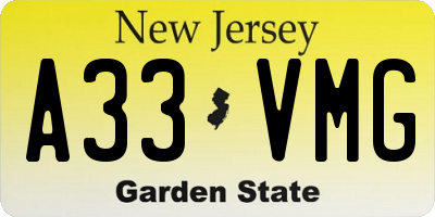 NJ license plate A33VMG