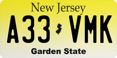 NJ license plate A33VMK