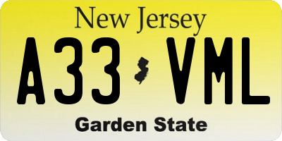 NJ license plate A33VML