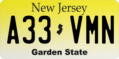 NJ license plate A33VMN