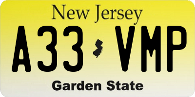 NJ license plate A33VMP