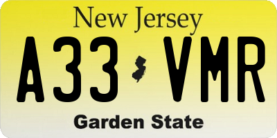 NJ license plate A33VMR