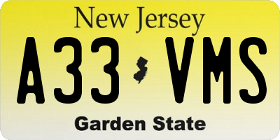 NJ license plate A33VMS