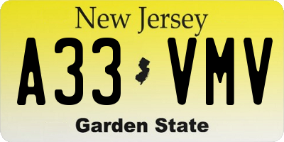 NJ license plate A33VMV