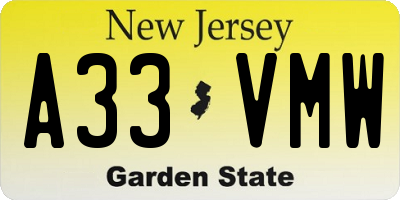 NJ license plate A33VMW