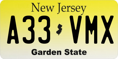 NJ license plate A33VMX