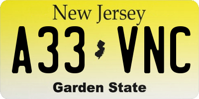 NJ license plate A33VNC