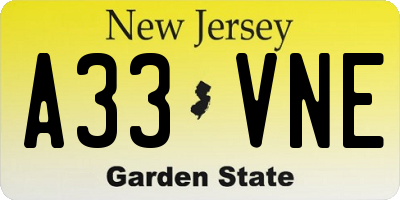 NJ license plate A33VNE