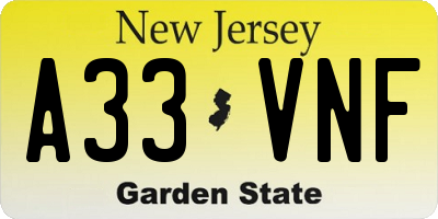NJ license plate A33VNF