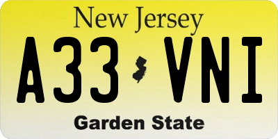 NJ license plate A33VNI