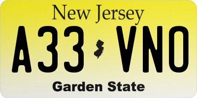 NJ license plate A33VNO