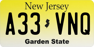 NJ license plate A33VNQ