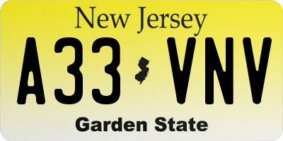 NJ license plate A33VNV