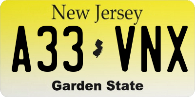 NJ license plate A33VNX