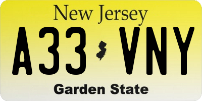 NJ license plate A33VNY