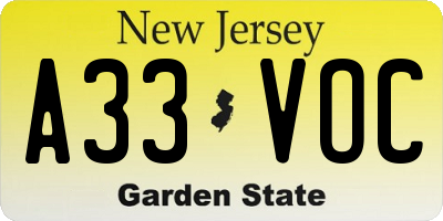 NJ license plate A33VOC