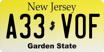 NJ license plate A33VOF
