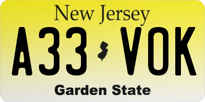 NJ license plate A33VOK