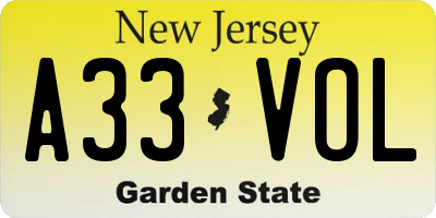 NJ license plate A33VOL