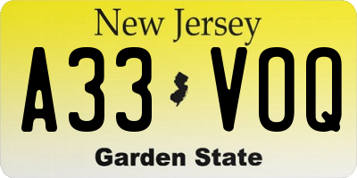 NJ license plate A33VOQ