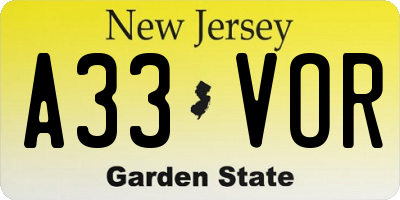 NJ license plate A33VOR