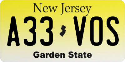 NJ license plate A33VOS