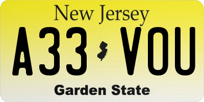 NJ license plate A33VOU