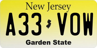 NJ license plate A33VOW